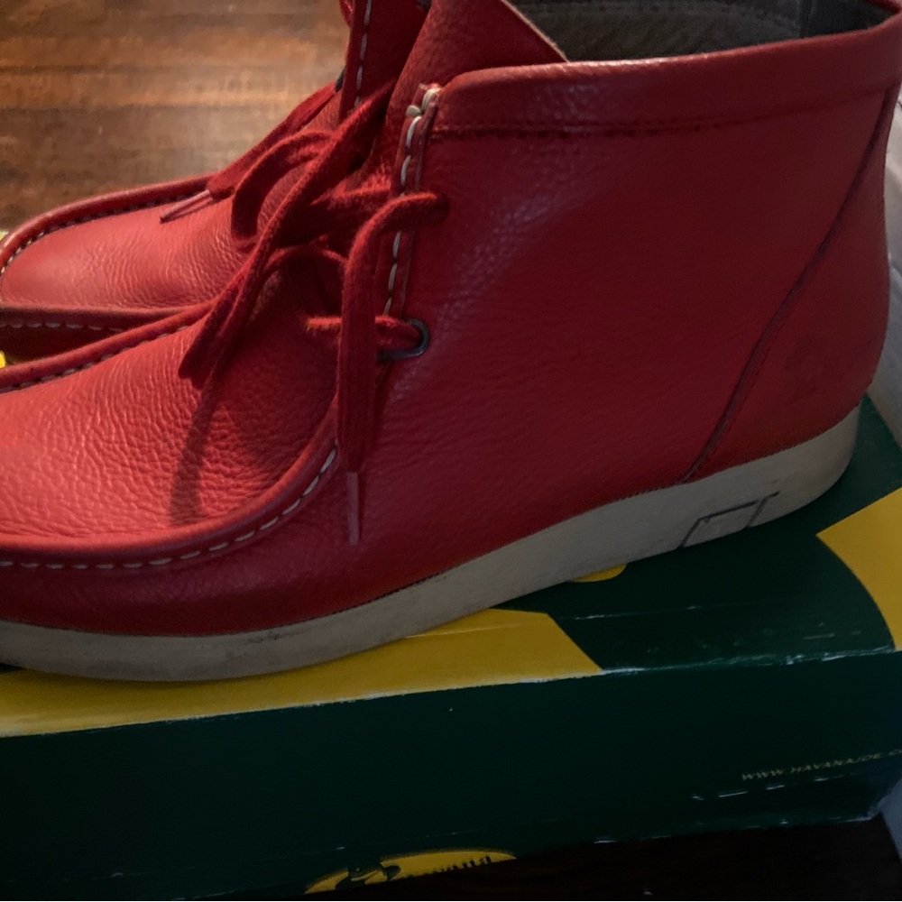 Red Leather Chukka Boots with Moccasin Toe